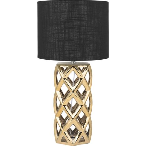 Lámpara de mesa de cerámica negro dorado base pantalla tambor Selja (1/5)