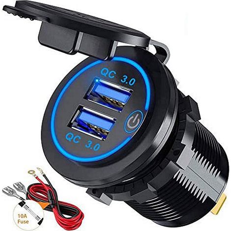 Caricabatterie USB per moto QC3.0, presa USB per auto da 5 V/4,2 A, ricarica rapida per auto, barca, moto, SUV, camion, roulotte, nautica da 12 V e 24 V (1/5)