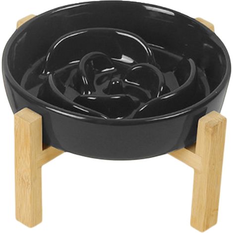 1 gamelle surélevée en céramique, labyrinthe anti-glouton, base antidérapante en bambou, pour chiens mangeurs rapides (1/5)