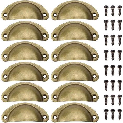 12 Poignée de meuble, Coquille bronze, Laiton demi-lune, Avec vis, Pour armoires tiroirs placards (1/5)