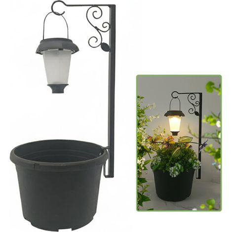 Jardinière Lumineuse Solaire Extérieure 2 en 1 avec Lampadaire LED, Pot de Fleurs Étanche IP65, Déco Jardin Terrasse Balcon (1/5)