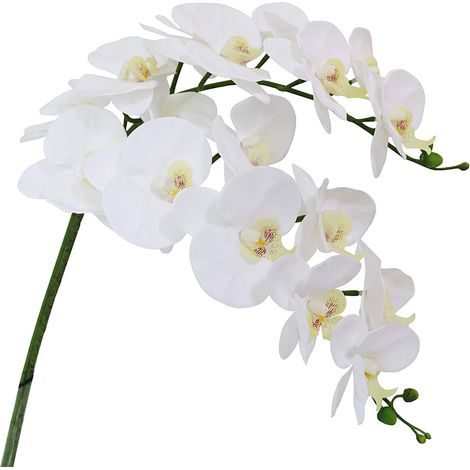Fleurs de Phalaenopsis artificielles de 96,5 cm (38 pouces), aspect réaliste (non en soie), orchidées, pour la décoration de la maison, du bureau ou d'un mariage, lot de 2 (blanches) (1/5)