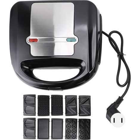 6-in-1 non-stick sandwich maker with 10 removable plates for making sandwiches, donuts, waffles, nuts, madeleines, cakes, steaks, American plug, 110V (1/5)