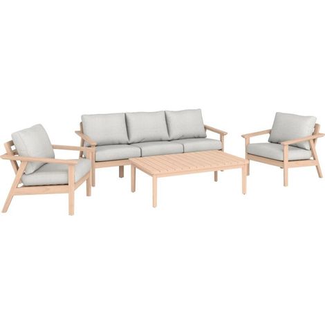 [GEBRAUCHT] B-Ware Loungegruppe Ashwood 4-teilig Akazienholz mit Kissen hellgrau langlebig (1/2)