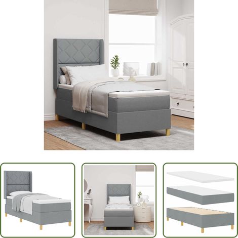 Lit moderne - Lit à ressorts avec matelas Gris clair 80 x 200 cm tissu (1/5)