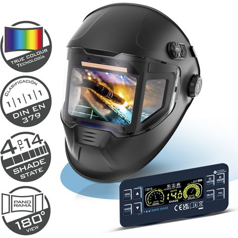 STAHLWERK Casco de soldadura automático 3 en 1 SPLIT – True Colour, oscurecimiento automático DIN 4-14, clase óptica 1/1/1/1, memoria de trabajos, campo de visión de 180° 116 x 81mm, máscara (1/5)