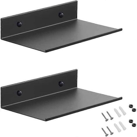 Étagères murales métalliques 2024, lot de 2 étagères flottantes noires de 20 cm, étagère de douche murale, étagère rectangulaire murale avec trous et vis pour le salon. (1/5)