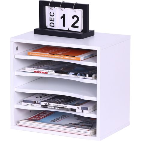 Archivador Relaxdays, 5 compartimentos, soporte de documentos HBT: 33 x 35,5 x 25 cm, organizador moderno de PB, blanco