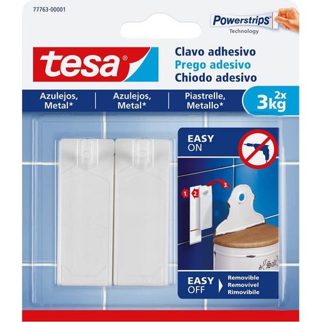 Colgador hog 3kg adh reut clavo pl bl azulejos 2 pz tesatape (1/5)