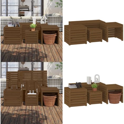 Ensemble de boîtes de jardin 4 pcs marron miel bois pin massif - Coffre De Jardin - Rangements Exterieur - Meuble De Jardin - Coffre De Rangement - Bois De Pin - Home & Living