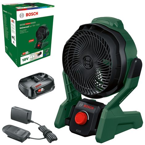 Ventilatore a batteria UniversalFan 18V-1000 Bosch, 1 batteria PBA 18V 2,0Ah, caricabatterie