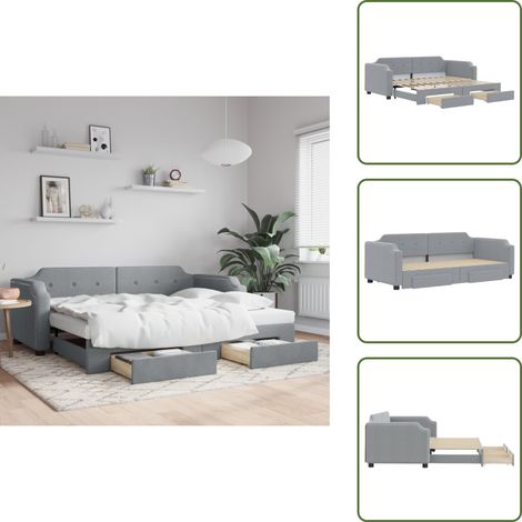 The Living Store Lit de jour avec gigogne et tiroirs sans matelas 90x200 cm - Lit De Jour - Canapé Lit - Lit Gigogne - Meuble Multifonction - Rangements Intégrés
