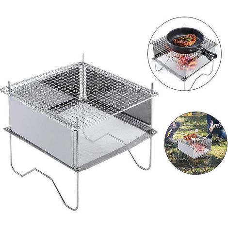 Réchaud à bois de camping portable pliable en acier inoxydable pour feu de camp, barbecue et grill de pique-nique (1/5)