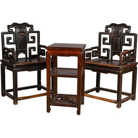 Set mesa y dos sillas de metal cafés 40x40x75 / 55x45x95 (1/5)