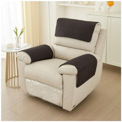 Housse d'appui-tête pour fauteuil inclinable, housse d'accoudoir pour canapé avec poches latérales et sangles (noir - lot de 3 pour un seul siège) (1/4)