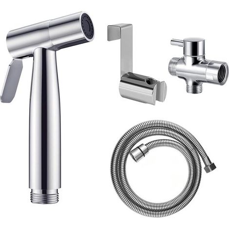 Bidet-Sprühkopf aus Edelstahl, Bidet-Sprühkopf-Set, Sprühkopf mit Schlauch und G1/2-Zoll-Wasserhahn für die Toilette, Adapter für waschbare Babywindeln, Sprühset mit Wasserhahn-Spender, federbelastete