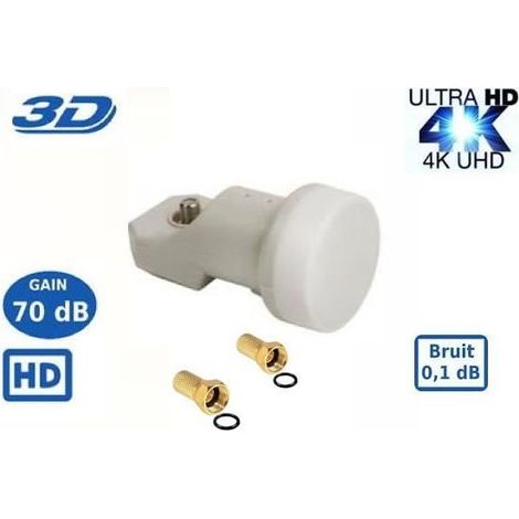 LNB Single SR-123, 0.1dB High Gain 70 DB  Tête Parabole Universelle Compatible Full HD 4K TNTSATCanal+ Astra et FRANSAT+2 fiches F (1/3)