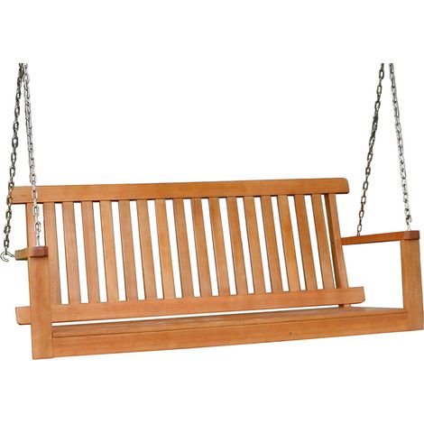Holz Hängebank aus Eukalyptus 2-Sitzer - 130x63x56 cm - Outdoor Hänge Garten Bank massiv FSC zum hängen Hartholz