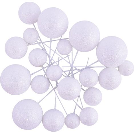 Palline decorative su uno stecchino, decorazione bianca glitterata. (1/3)