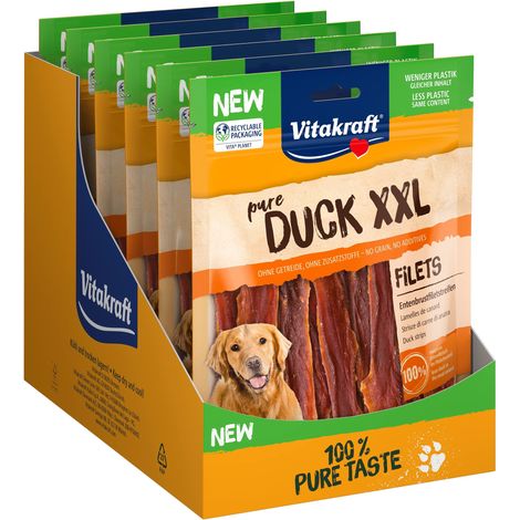 Vitakraft Strisce di filetto di petto d'anatra, XXL, senza cereali, con carne magra d'anatra, in sacchetto XXL, senza aggiunta di zucchero (6 x 250 g) (1/4)