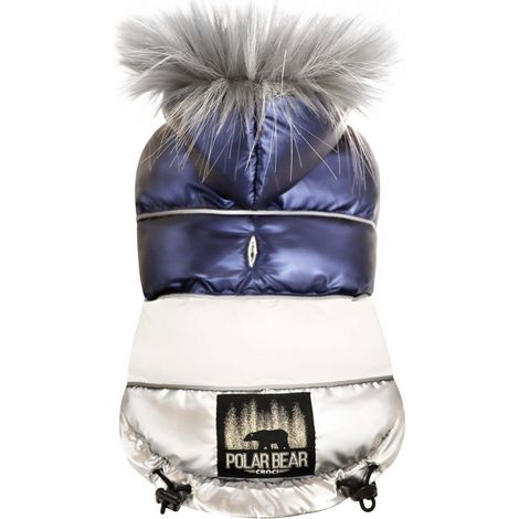 Giubbotto imbottito impermeabile con fodera in velluto blu Polar Bear per cani: 55 cm