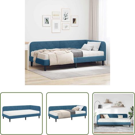 vidaXL Lit multifonction - Cadre de lit d'angle Bleu 90 x 190 cm Velours (1/5)