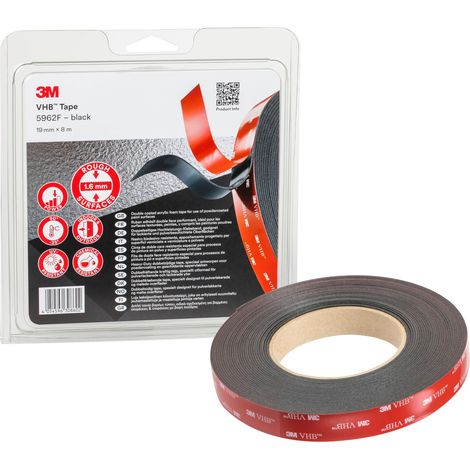Ruban Adhésif Mousse Double Face, Noir, 8 m x 19 mm x 1.6 mm (1/5)