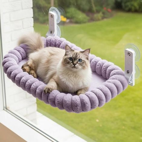 Hamac Fenêtre Chat M Violet Métal Ventouse peluche Réversible Pliable lavable repositionnable vitre (1/5)