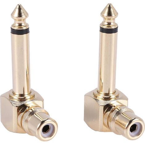 Deux adaptateurs audio RCA femelle vers jack mono mâle coudé 6,35 mm (1/4 pouce), plaqués or (1/5)