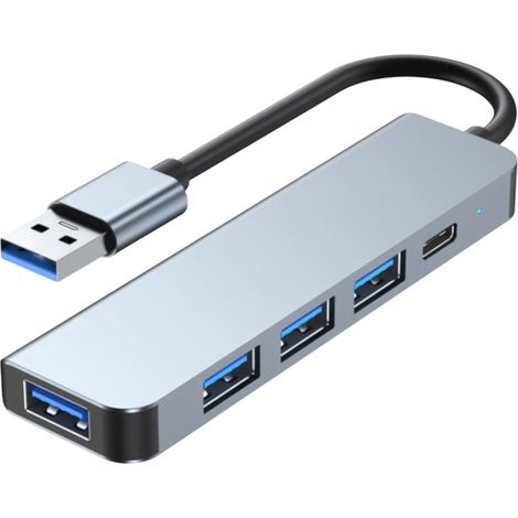 BYL-2301U 5 em 1 USB Tipo C+USB 3.0 Prata Hub USB