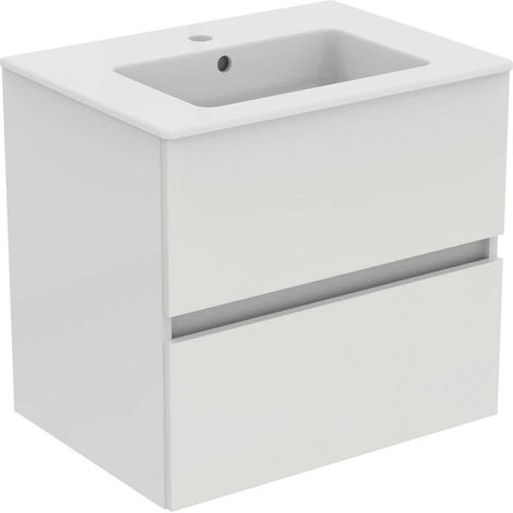 Ideal Standard Eurovit - Mobile con lavabo, 55x60x44 cm, 2 cassetti, bianco lucido R0572WG (1/2)