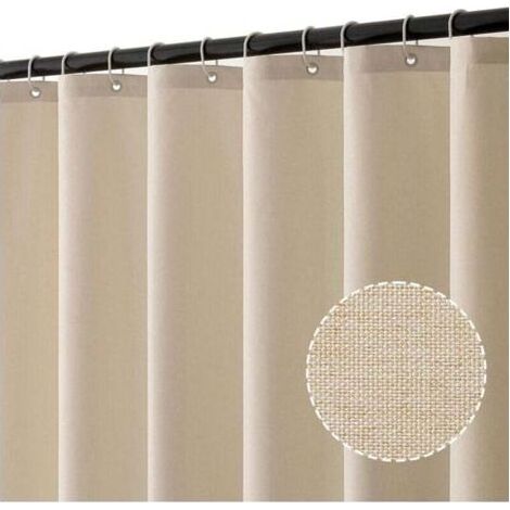 Rideau de Douche en Lin Texturé 150x180 cm Beige Clair - Hôtel de Luxe Lourd, Imperméable, Anti-moisissure, Lavable pour Salle de Bain avec 8 Anneaux (1/4)