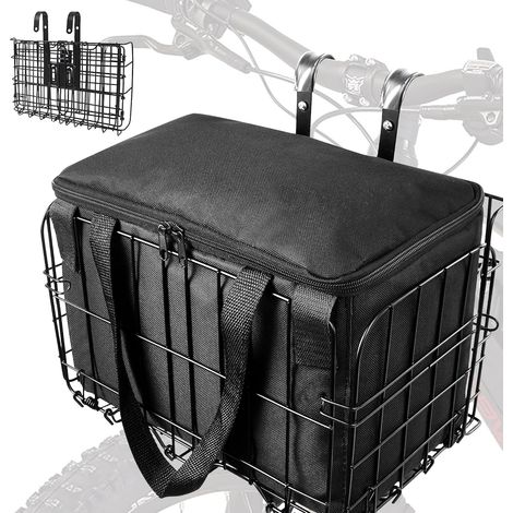 Cestino anteriore pieghevole in metallo per bicicletta - Sgancio rapido - Borsa interna rimovibile - Adatto per e-bike - Animali domestici e spesa - Nero (1/5)