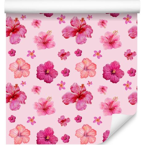 Carta da parati con fiori rosa cipria e corallo per soggiorno e camera da letto, 50x1000 cm (1/5)