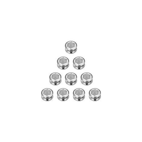 Set mit 10 runden Edelstahl-Lüftungsgittern für Schränke und Regale. Küchen- und Möbelbelüftung, silberfarben, für frische Luft. (1/4)