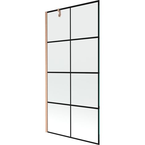 Mexen Next mampara de baño de 1 hoja de 90 x 150 cm, cuadrícula negra, cobre cepillado - 895-090-000-00-77-65 (1/5)