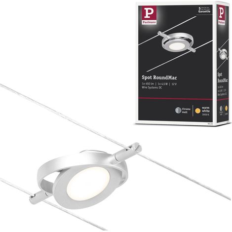 Paulmann CorDuo 94415 Spot LED rond Mac DC avec 1 x 4,5 W extensible Chrome mat, câble métallique chromé 3000 K (1/4)