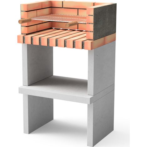 MOVELAR - Barbecue préfabriqué à bois et charbon en béton réfractaire modèle Niza/Zon Short Plus (Gris, Orange - 62 x 46 x 107 cm) REF: M00045 - Cuisine extérieure compacte pour jardin ou patio (1/4)