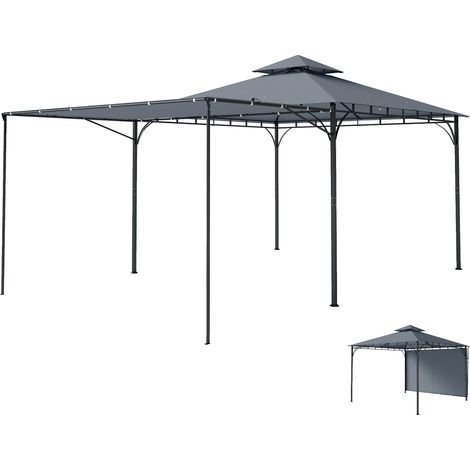 Pavillon 3,2x3,2 m Stabil Winterfest Gartenpavillon mit ausziehbaren Dachüberstand, Doppeldach Dunkelgrau