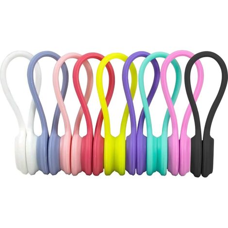 Organiseurs de câbles magnétiques, lot de 9 clips de rangement de câbles magnétiques réutilisables en silicone multicolores (9 couleurs) (1/5)