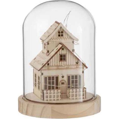Cloche Déco Led "Maison d'Hiver" 18cm Naturel (1/3)