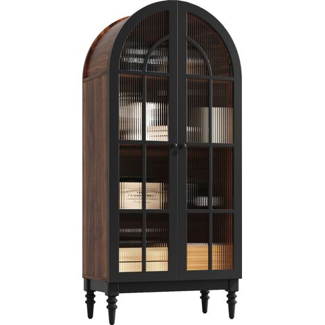Vitrine Haute avec Portes Vitrées, Armoire de Rangement à Compartiments, Style Artistique, en MDF et Verre, 76×35,5×165 cm, Noir (1/5)