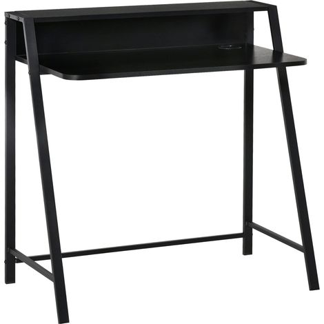 Bureau informatique compact en métal noir avec rangement et gestion des câbles 84x45x85 cm (1/5)