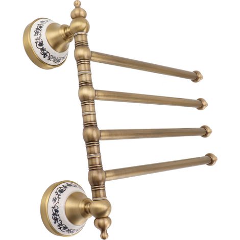 Porte-serviettes pivotant en laiton antique, barre tournante à 4 tiges pour salle de bain (1/5)