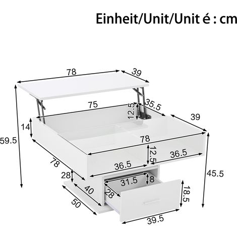 table salon relevable rangement 78x78 cm blanc moderne OKMYHOME (1/2)