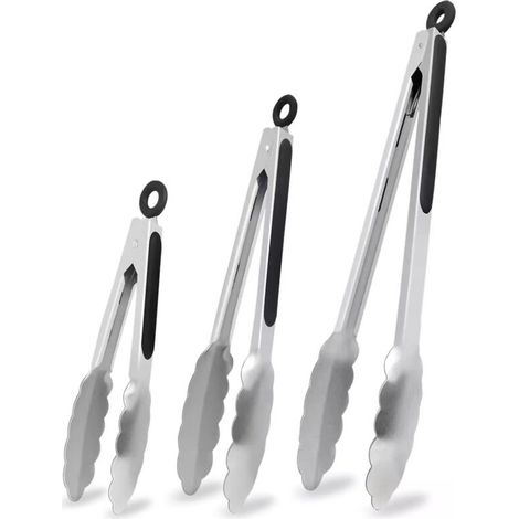 Set aus 3 Edelstahl-Küchenhelfern mit hitzebeständigen, rutschfesten Griffen – Ideal zum Kochen, für Salate, zum Grillen und Barbecues (21 cm + 27 cm + 34 cm)