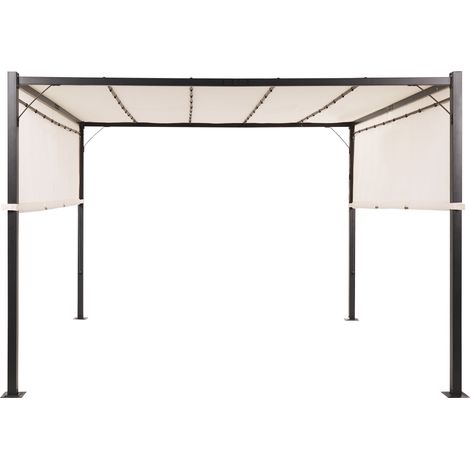 Cenador LED de metal poliéster beige negro 310 cm pérgola pabellón Parga (1/5)