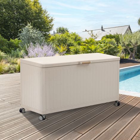 Hesperide – Coffre de jardin en aluminium 130 x 60,4 x 78 cm – Capacité 510 litres – Poignées effet bois – Ouverture facile avec vérins (1/7)