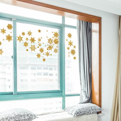 Selbstklebender, abnehmbarer Dekoaufkleber mit winterlichem Schneeflockenmotiv für Zuhause und Büro (Gold) (1/5)