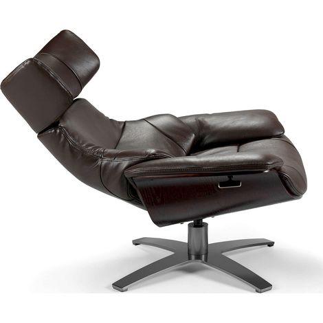 Fauteuil rembourré en cuir avec mécanisme de détente pliant - Chocolat